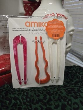 amika 3-Pack French Hair Pins in Magenta, Orange & White